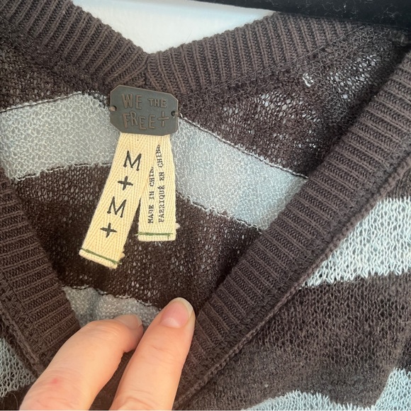 We The Free Brown & Lt. Blue V-Neck Sweater, Free People, Crochet, Size M - Picture 2 of 4